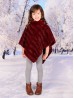 Kids Soft Faux Fur Poncho W/  Weave Pattern and Faux Fur Neckline (3-7 Years Old) 